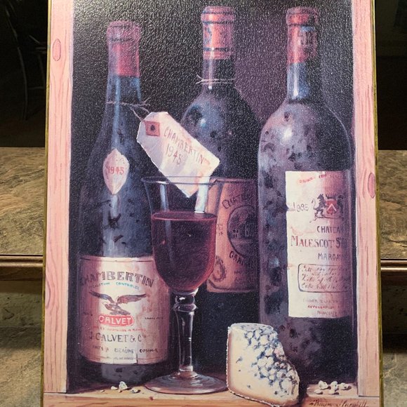 Vintage Wine Canvas w/ Woven Wood Frame 20" X 16" - Picture 1 of 5